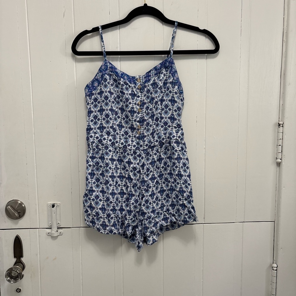 American Eagle Blue and White Patterned Romper